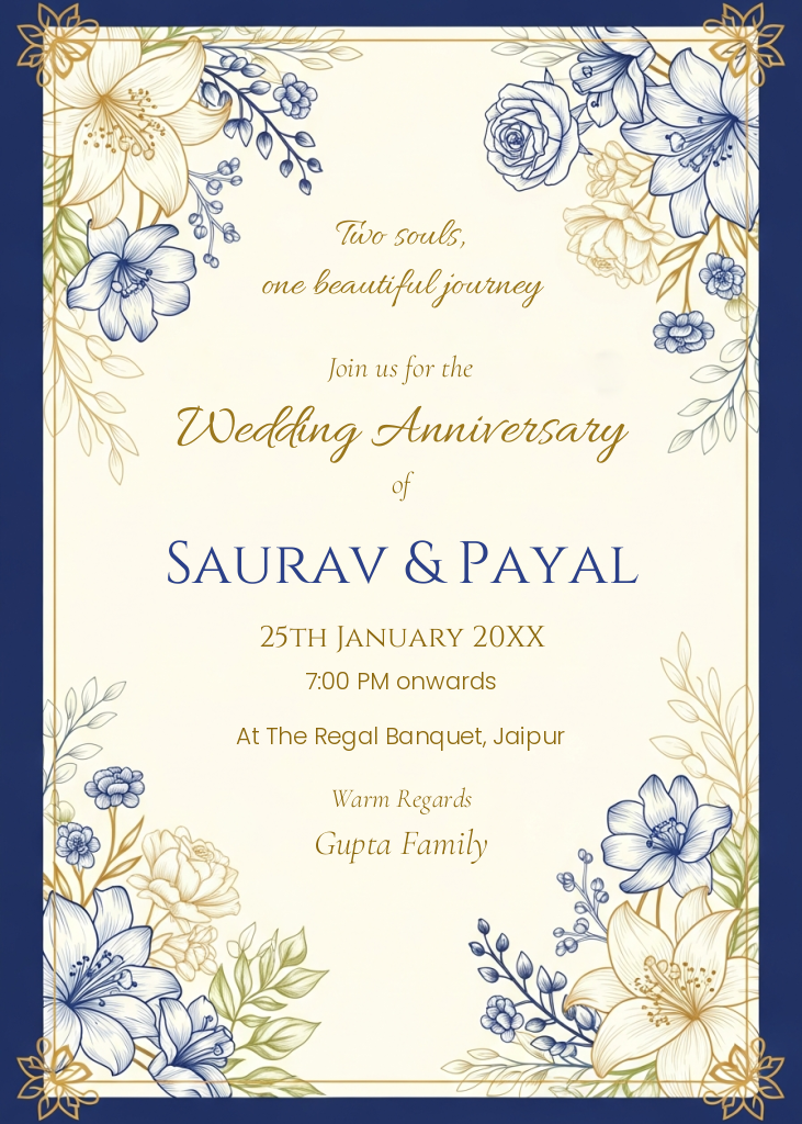 Elegant Floral Wedding Anniversary Invitation E-Card — product image