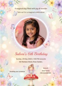 Enchanted Fairy Theme Girl’s Birthday Invitation E-Card