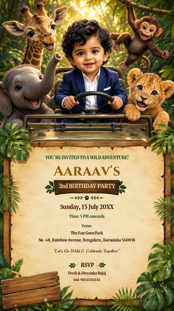 Jungle Safari Birthday Invitation Digital E-Card