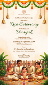 Annaprashan Digital Invitation with Cute Family Illustration