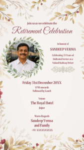 Retirement Digital Invitation with Leaf Wreath Photo Frame