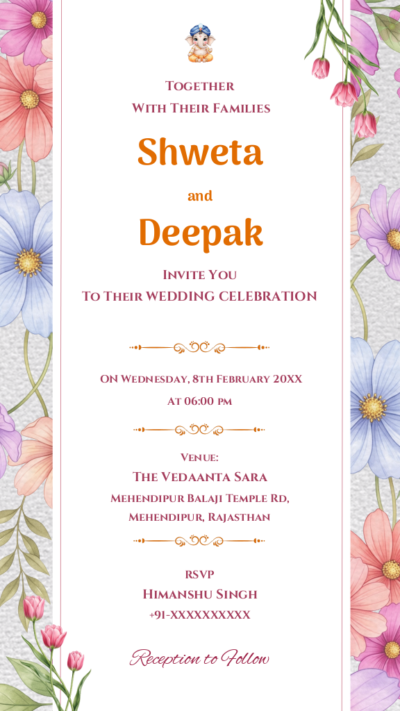 Floral Watercolor Indian Wedding Invitation E-Card