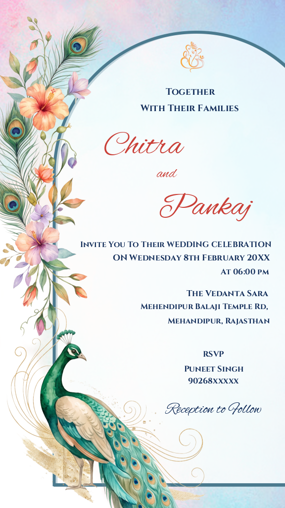 Wedding Invitation Digital E-Card | Elegant Peacock Theme