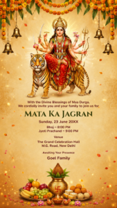 Mata Ka Jagran Digital Invitation with Maa Durga Illustration