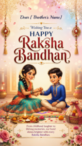 Raksha Bandhan Ecard with Sister Tying Rakhi Artwork