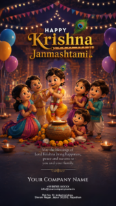 Krishna Janmashtami Corporate E-Card with 3D Krishna Design