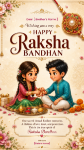 Raksha Bandhan E-Card with Cute Brother Sister Illustration