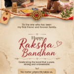 Personalized Raksha Bandhan e-card template with photo frame and red jeweled Rakhi accent
