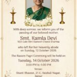 Rasam Pagri digital invitation featuring white roses, gold frame, and lit diyas