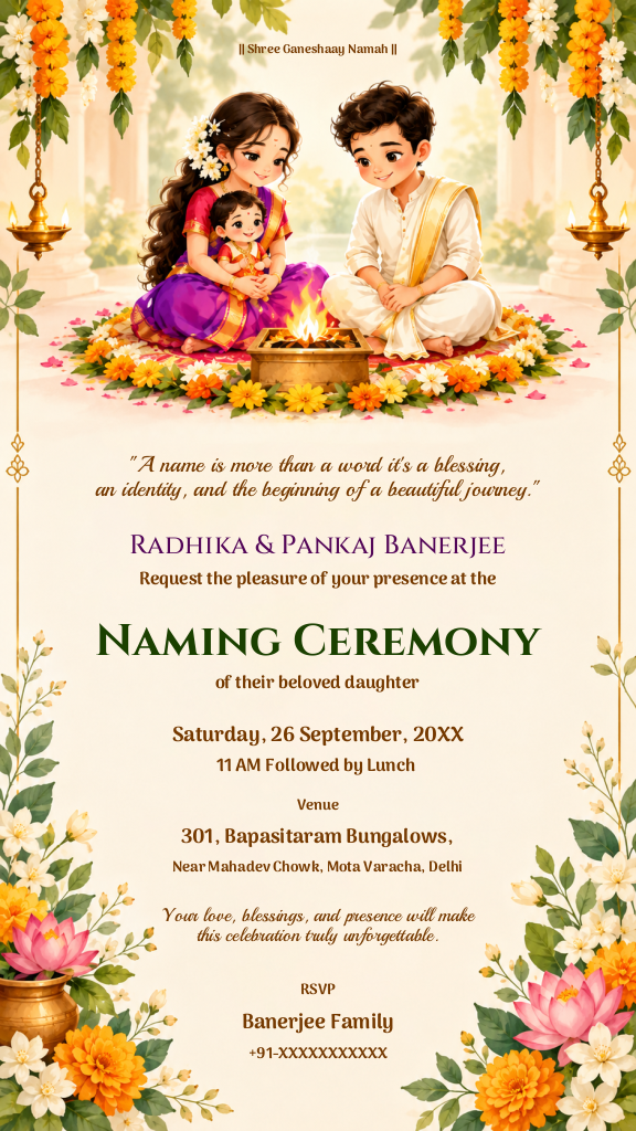 Naming Ceremony Digital Invitation with Havan Floral Design